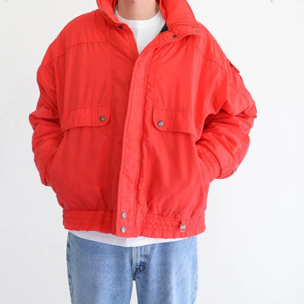 Vintage 80S Cornice Red  Puffer Zip Up Ski Jacket Large
